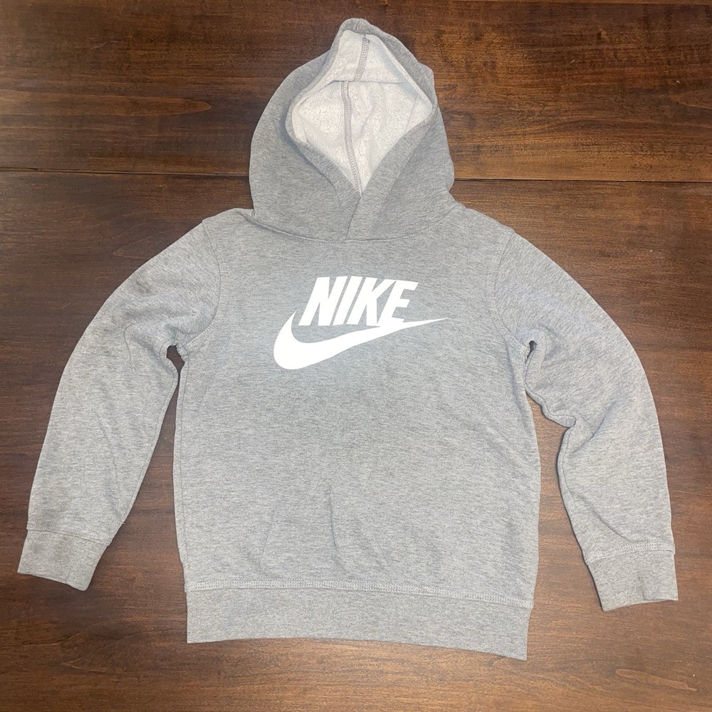 Nike Toddler Boy's Grey Club Fleece Pullover Graphic Print Hoodie Size 7